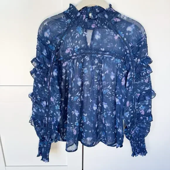 French Connection Anifrida Arica Pleat-Sleeve Top Women’s XS Blouse, Long Sleeve - Picture 1 of 9